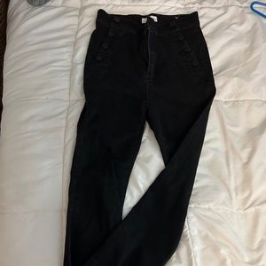 loft black flare crop jeans with buttons on the side size 6/28